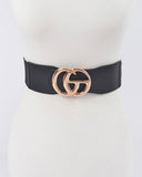 Plus size black stretch waist belt with gold buckle