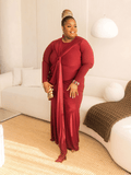 Long Sleeve Maroon Layered Dress