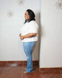 Profile view highlighting the comfortable fit and stretch.