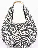 Black white zebra hobo handbag