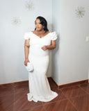 Elegant plus size white formal dress with mermaid hem