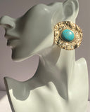Turquoise Stone Textured Statement Earrings