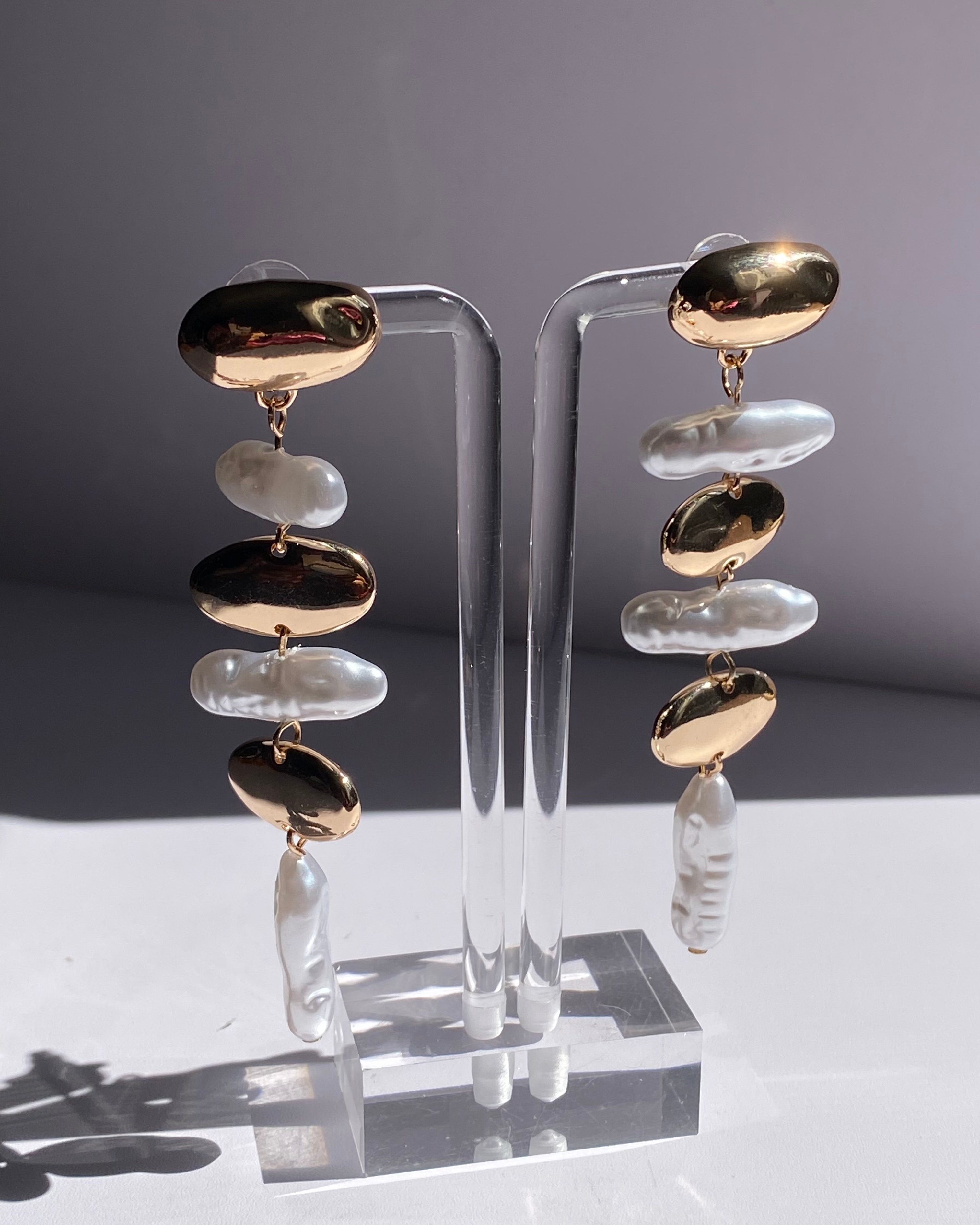 Gold and pearl statement drop earrings