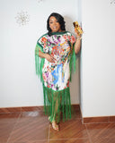 Plus size floral fringe resort dress front view