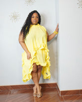 Plus size yellow ruffle two-piece shorts set with high-low top