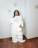 Stretchy plus size white mesh blouse