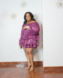 Front view of plus size ruffle hem cocktail dress