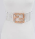 Plus size clear belt with crystal buckle