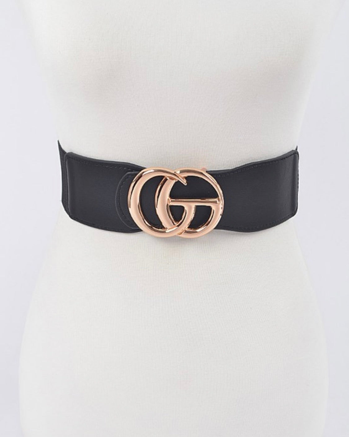 Plus size black stretch waist belt with gold buckle