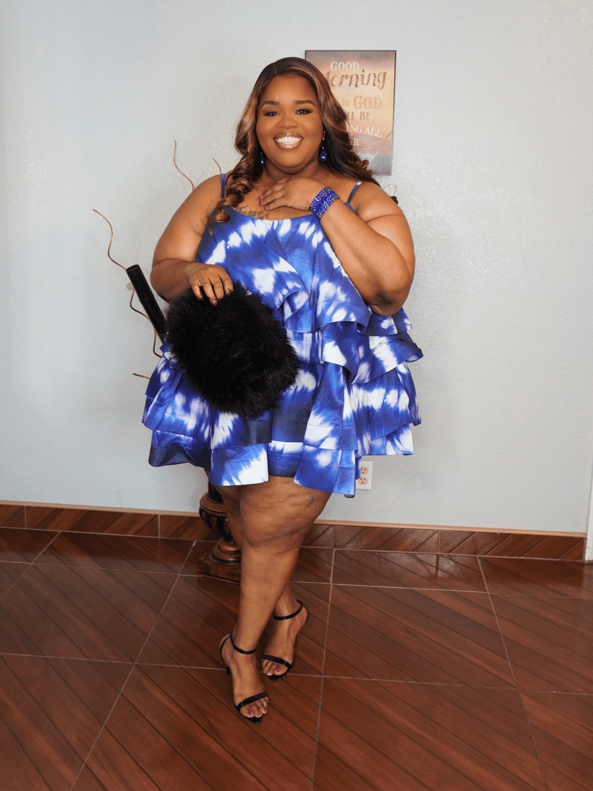 Blue Tie Die Ruffle Dress