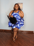 Blue Tie Die Ruffle Dress