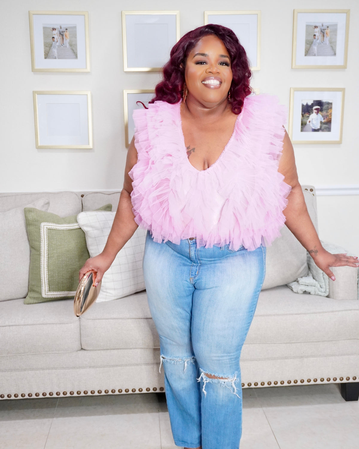 V Neck Ruffle Bodysuit
