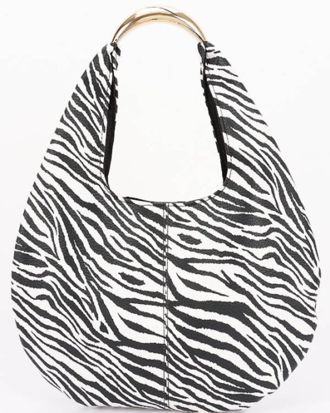 Black white zebra hobo handbag