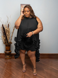Two Piece Black Ruffle Shorts Set