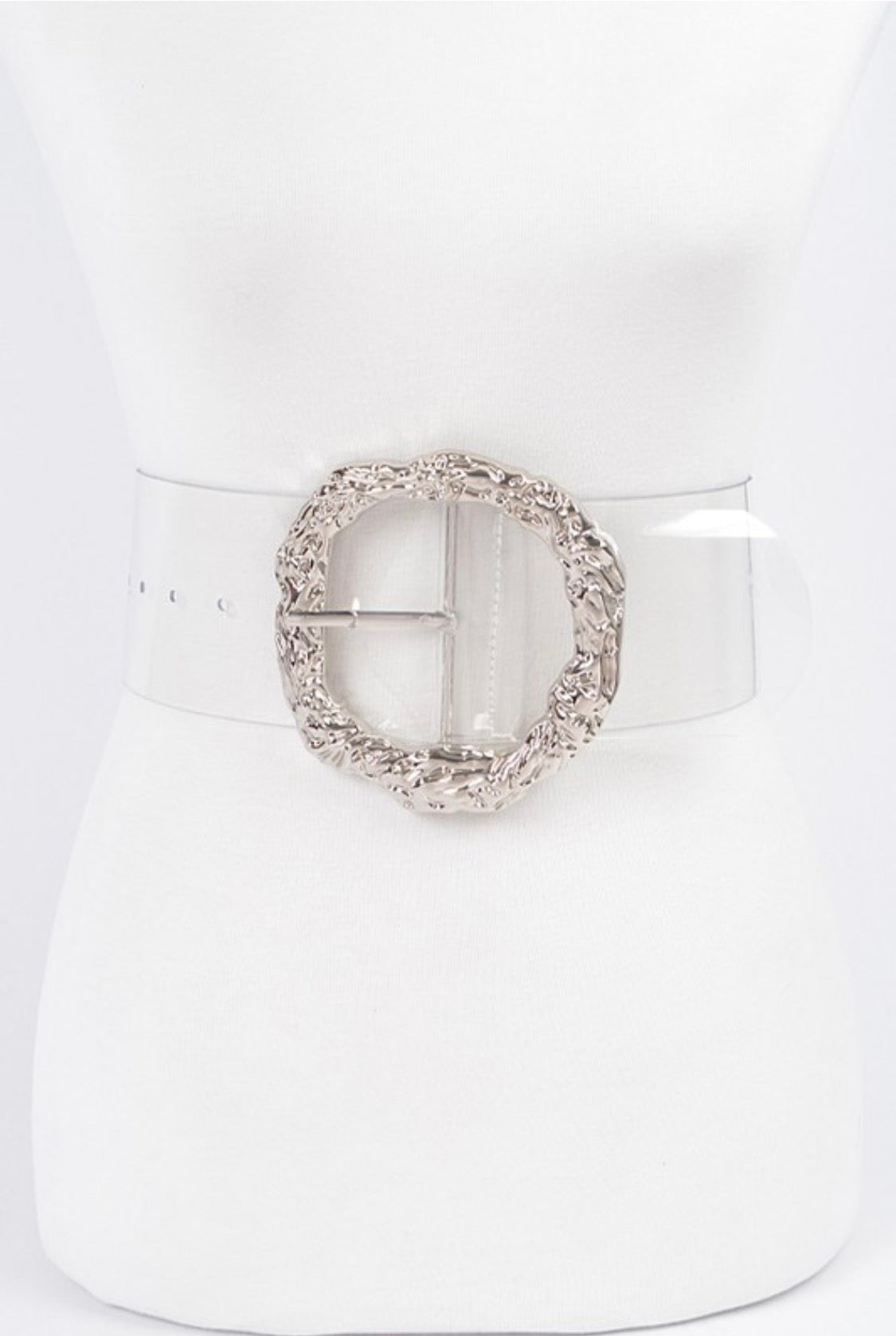 Plus size clear belt with silver statement buckle