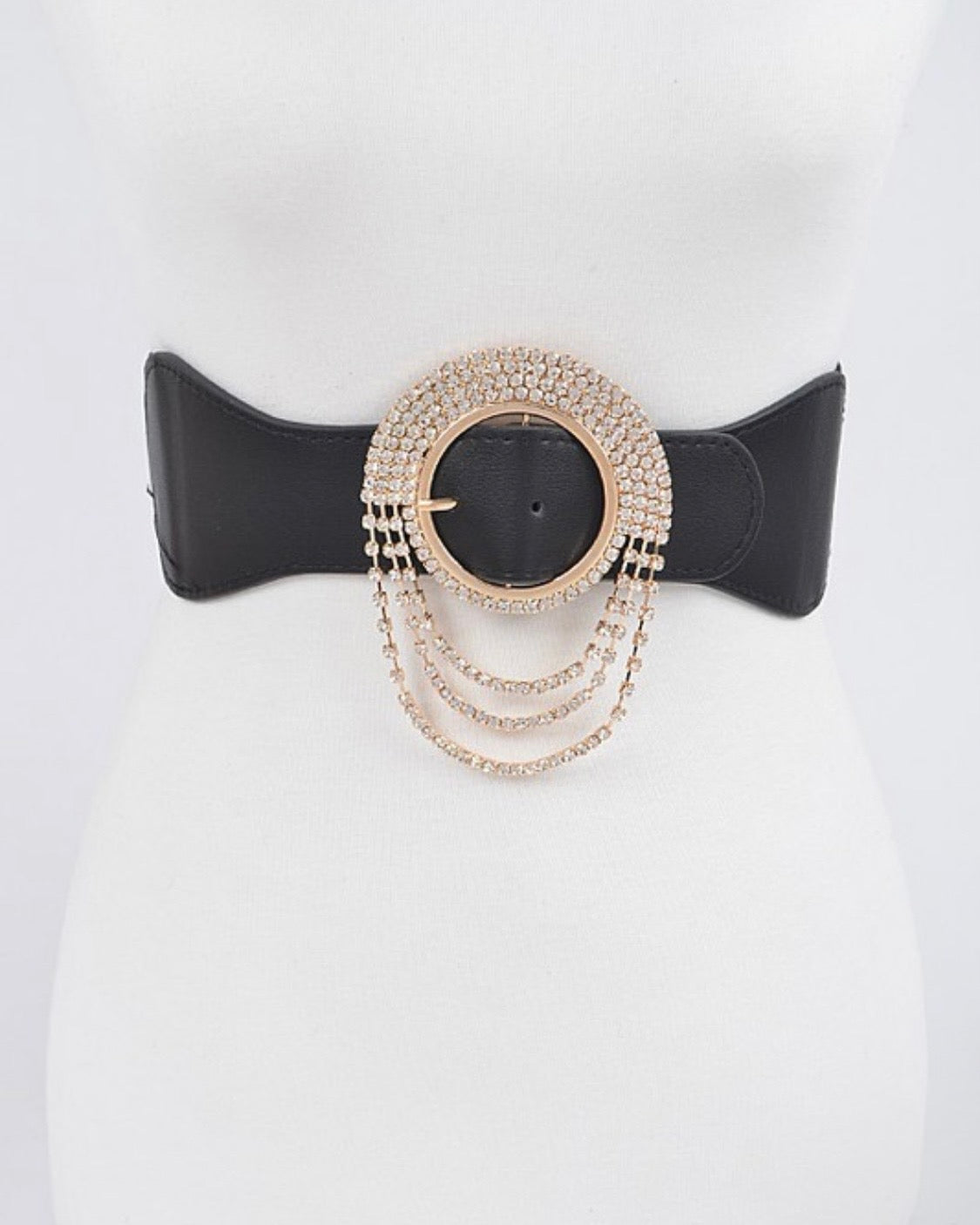 Black stretch rhinestone waist belt