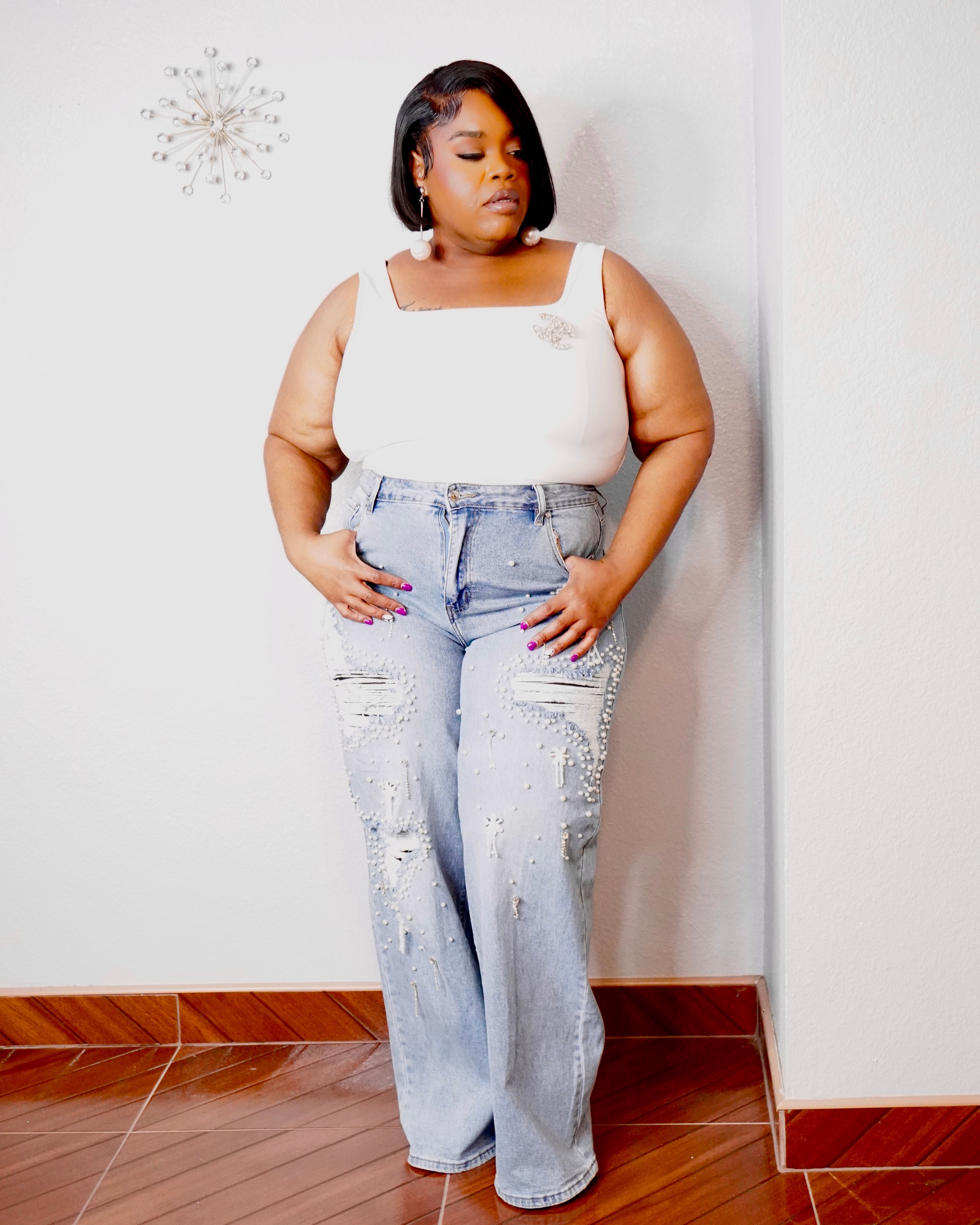 Luxury plus size denim outfit