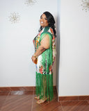 Floral fringe dress side profile