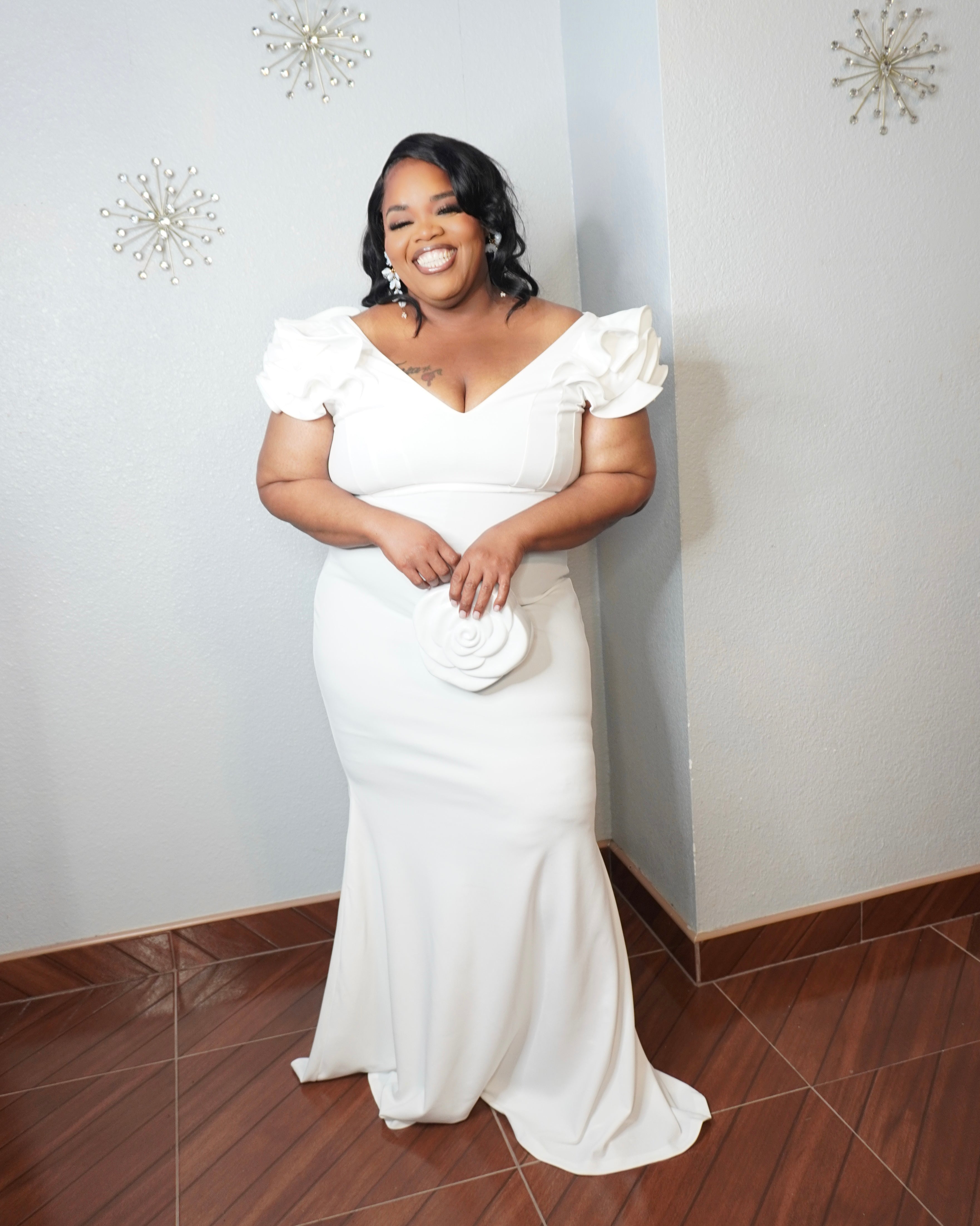 Plus size all white mermaid gown for weddings and events