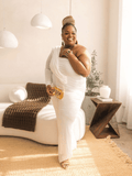 White One Shoulder Velvet Jumpsuit