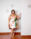 Plus size tropical print bubble hem dress with pockets