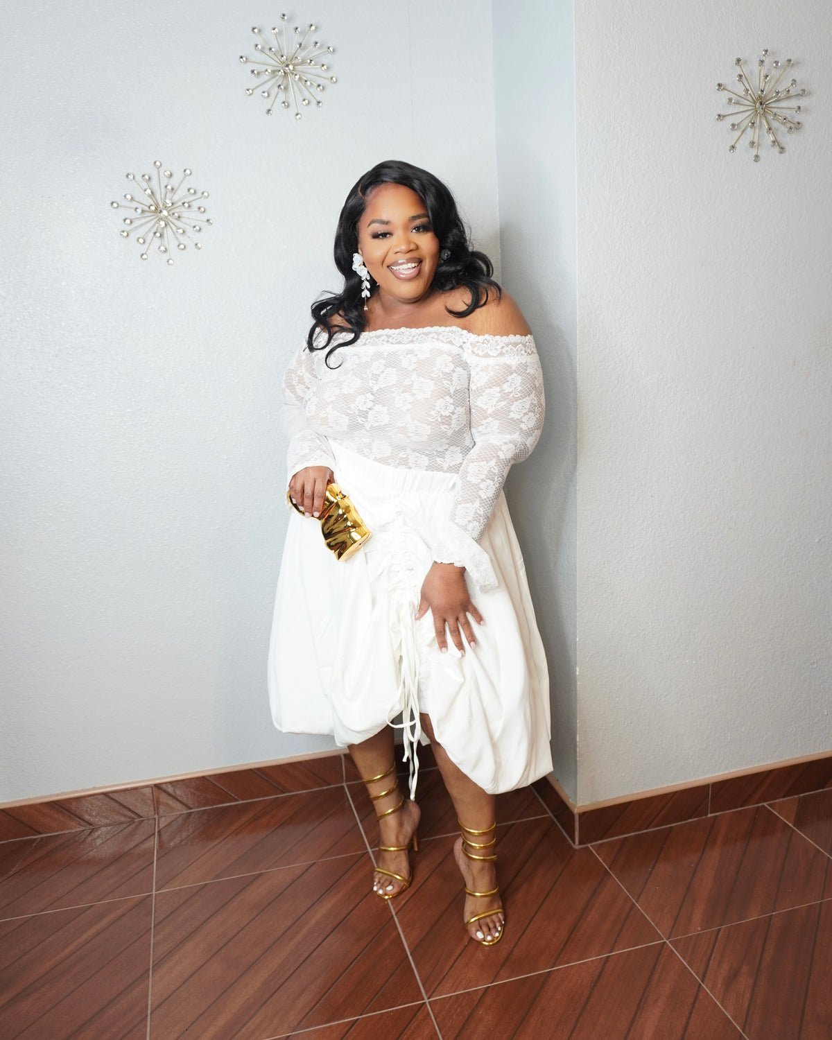 Plus size white adjustable bubble skirt