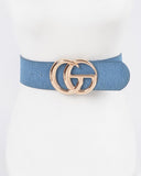 Plus size denim blue belt with gold double circle buckle