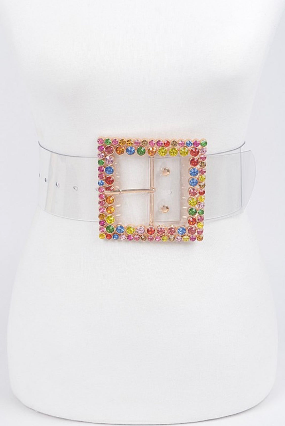 Plus size clear belt with rainbow crystal buckle