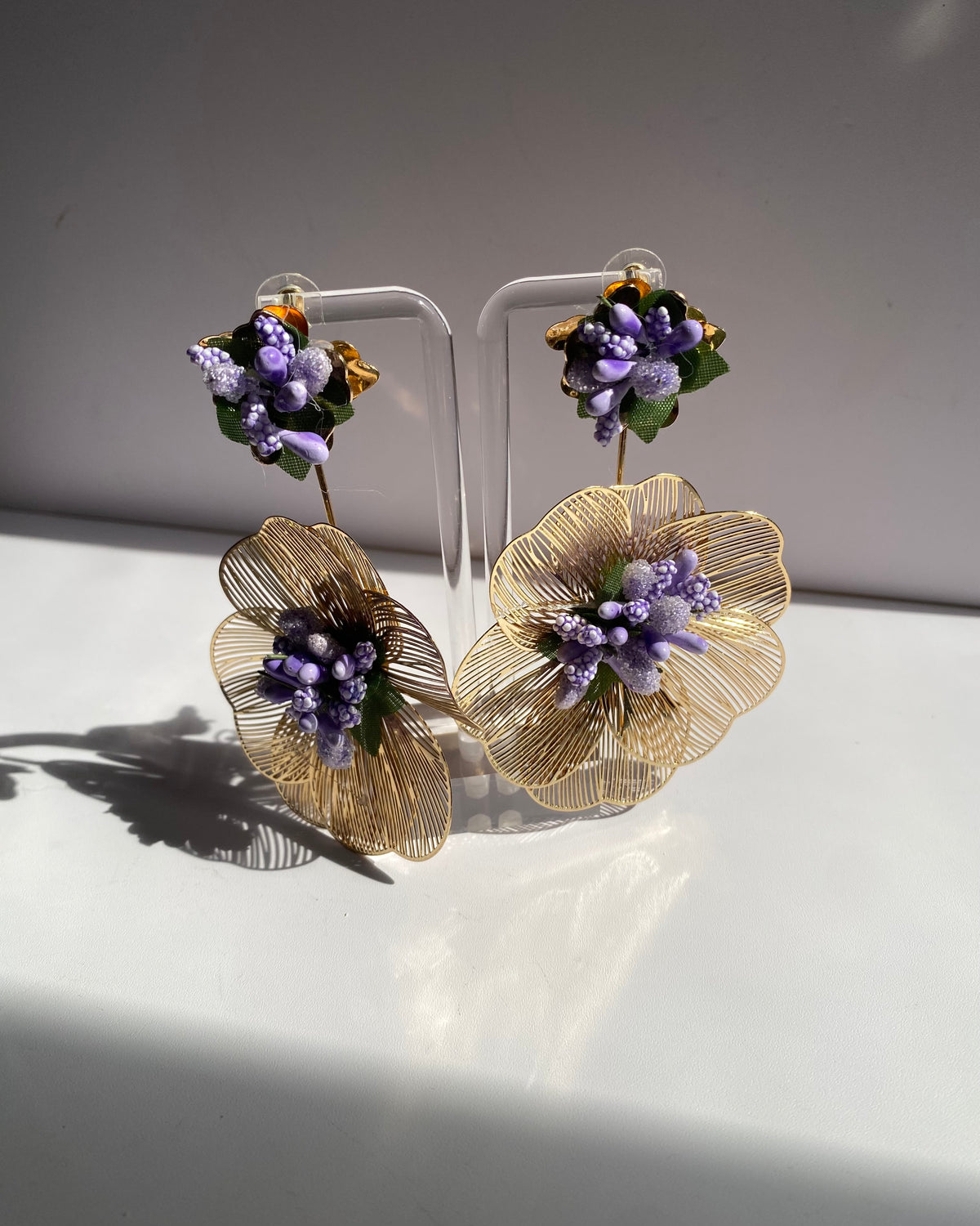 Double Flower Colored Earrings