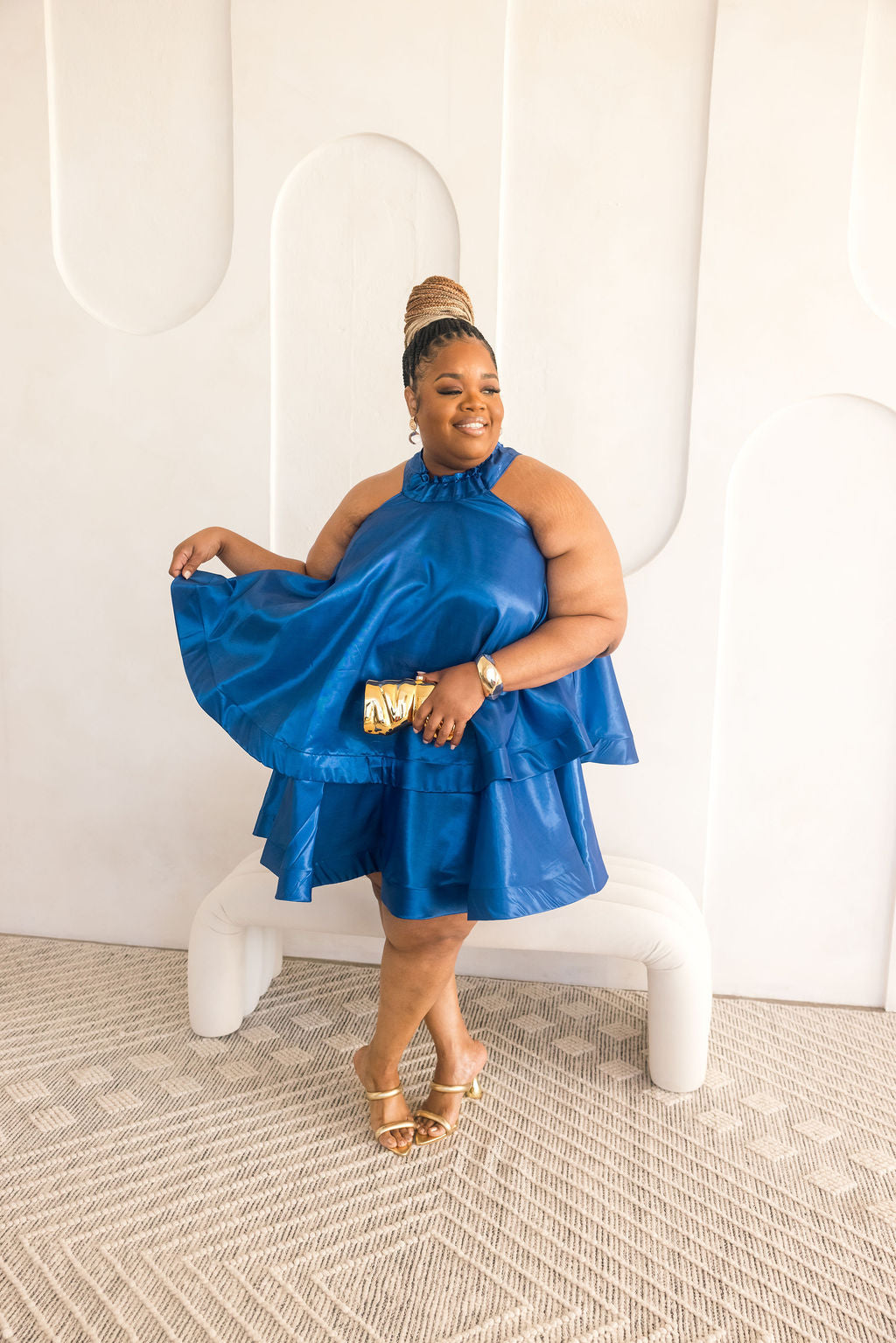 Satin Ruffle Layered Dress