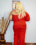 One Shoulder Feather Jumpsuit