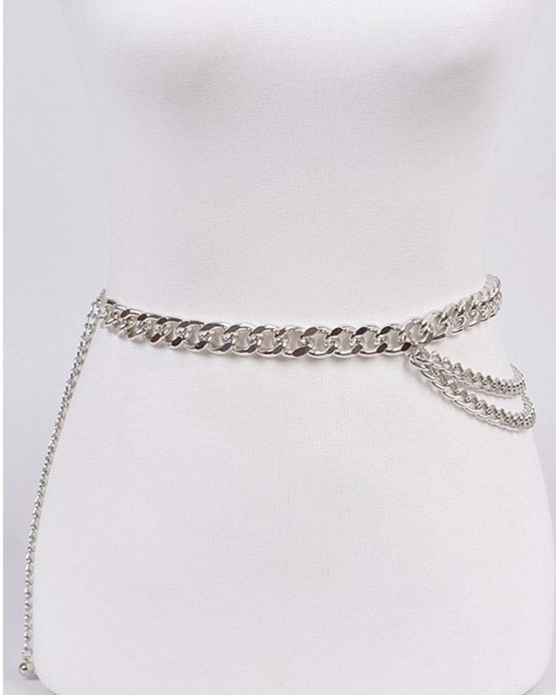 Plus size layered chain belt in silver