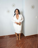 Plus size sexy white zip front dress