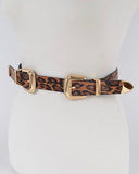 Plus size leopard print belt with double gold buckles