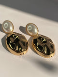 Gold Textured Pearl Hang Earrings