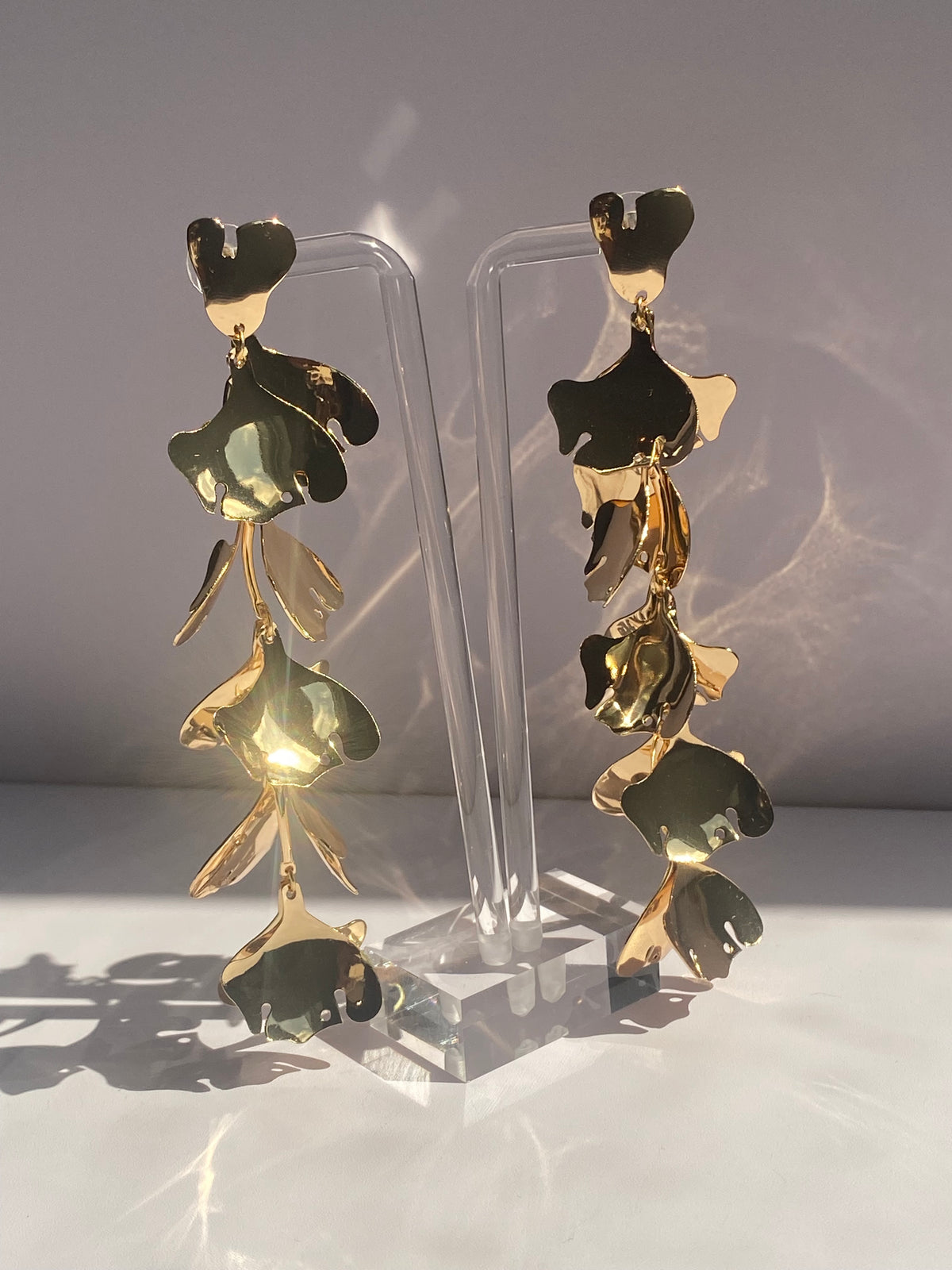 Long Gold Leaf Earrings
