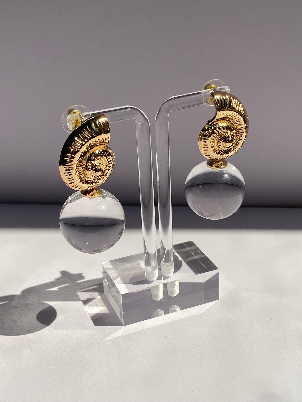 Gold Shell Crystal Ball Earrings