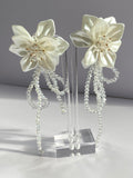Cream Flower Long Earrings