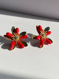 Gold and Red Flower Earrings