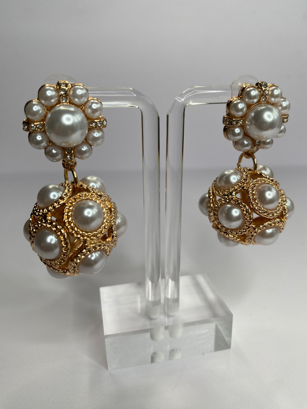 Gold and Pearl Ball Earrings