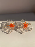 Clear and Orange Flower Earrings