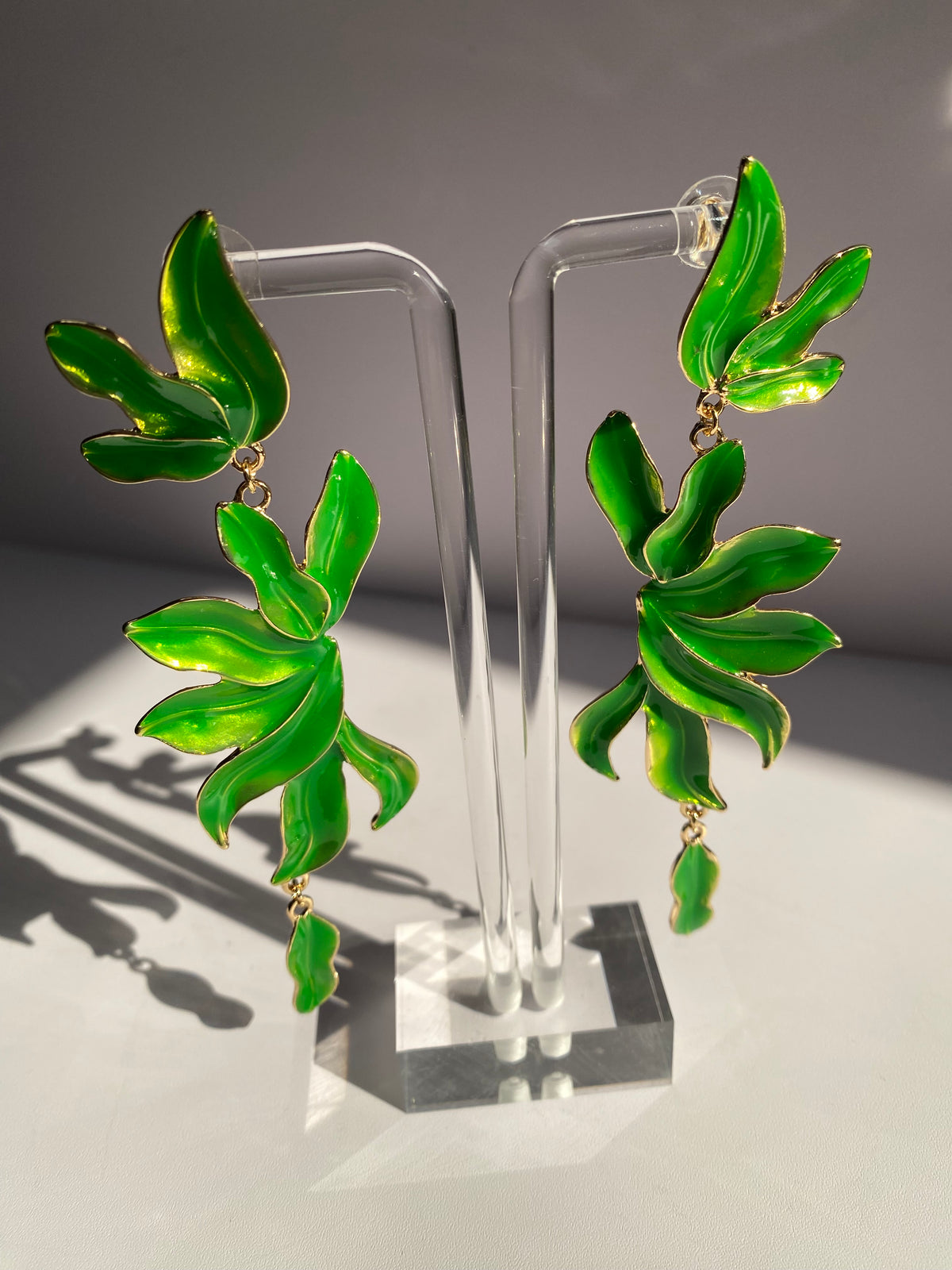 Long Green Leaf Earring