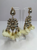 White Stone & Feather Earrings