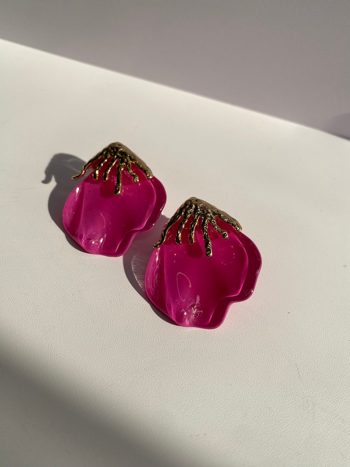 Pink Half Leaf Earrings