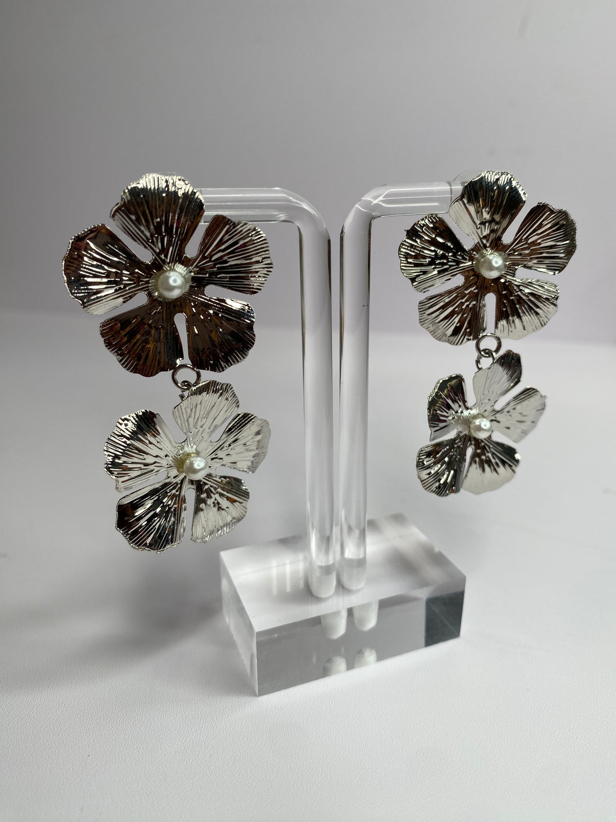 Double Flower Silver Earrings