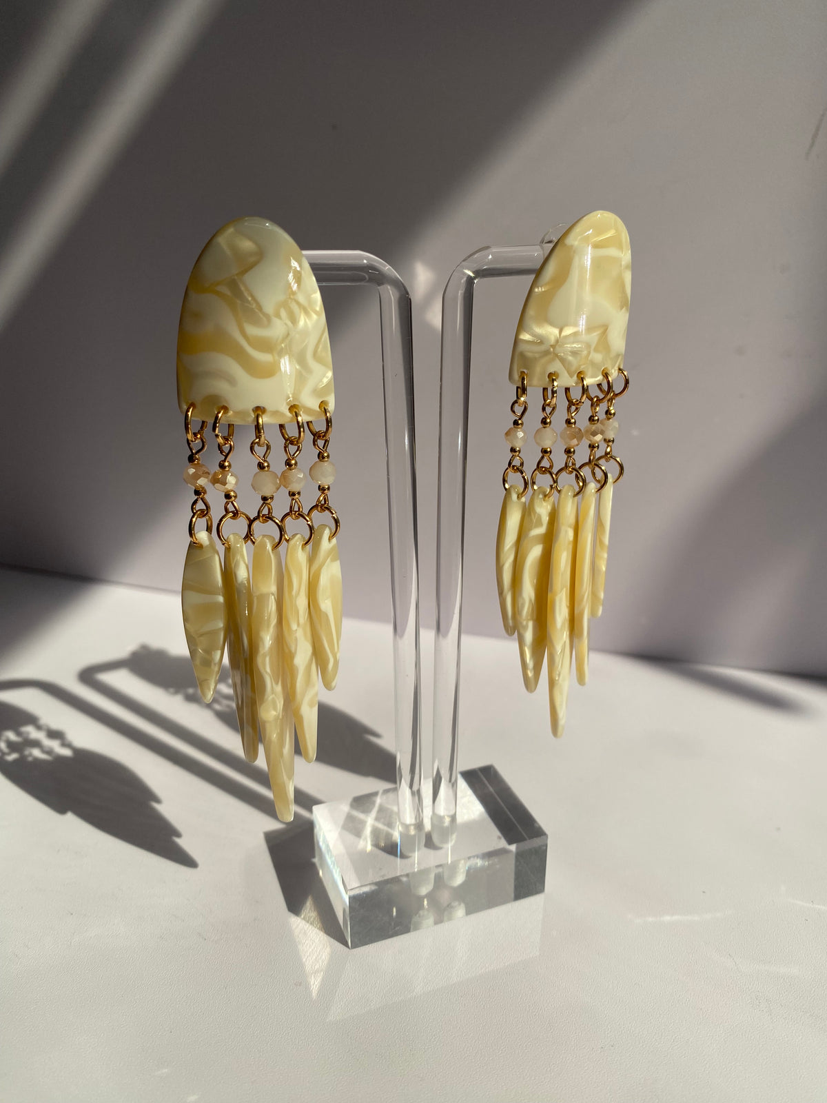 Cream & Tan Hang Earrings